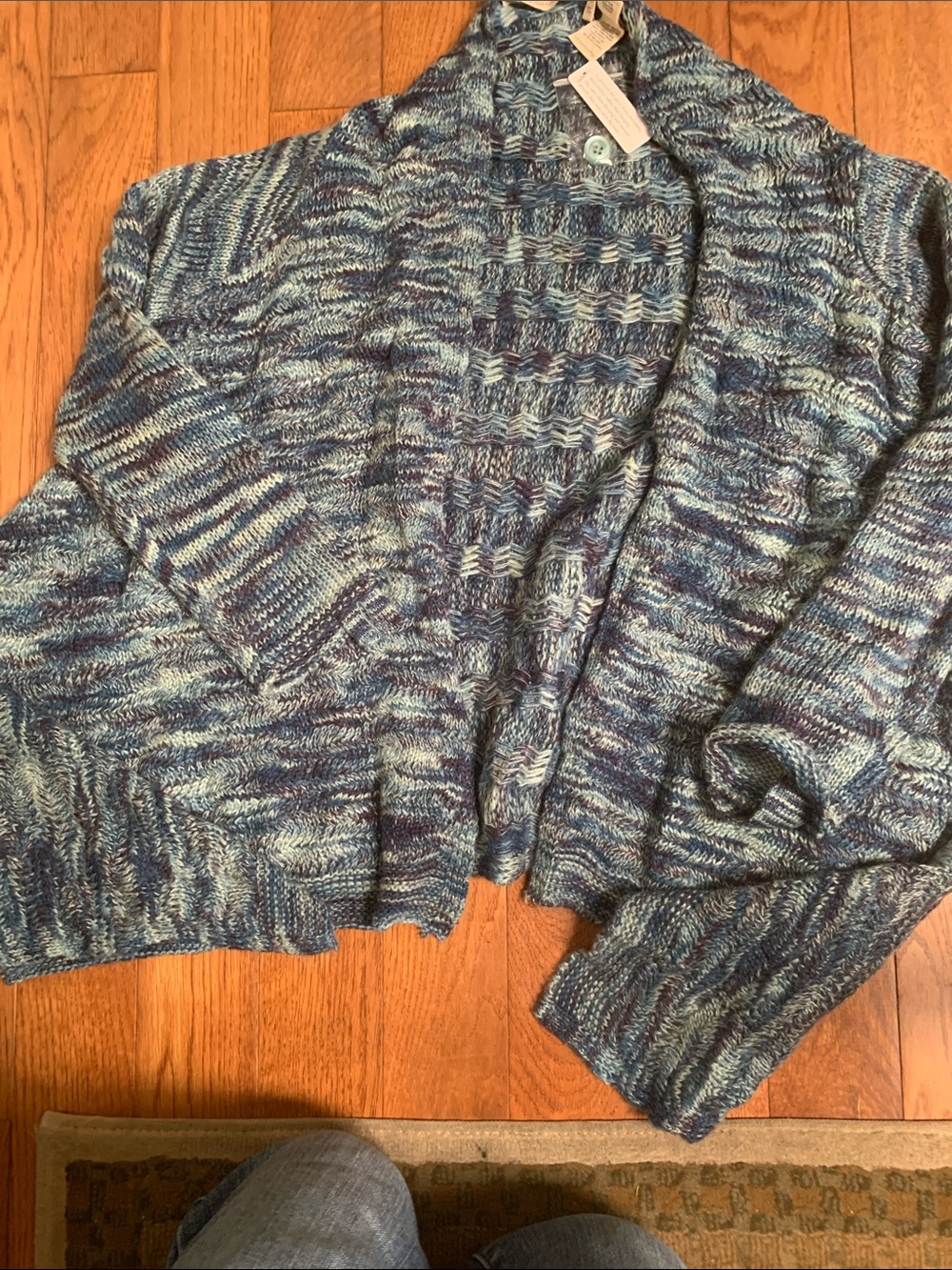 Soft Surroundings Teal, Navy & Light Blue Marled Open-Front Cardigan - Picture 2 of 4